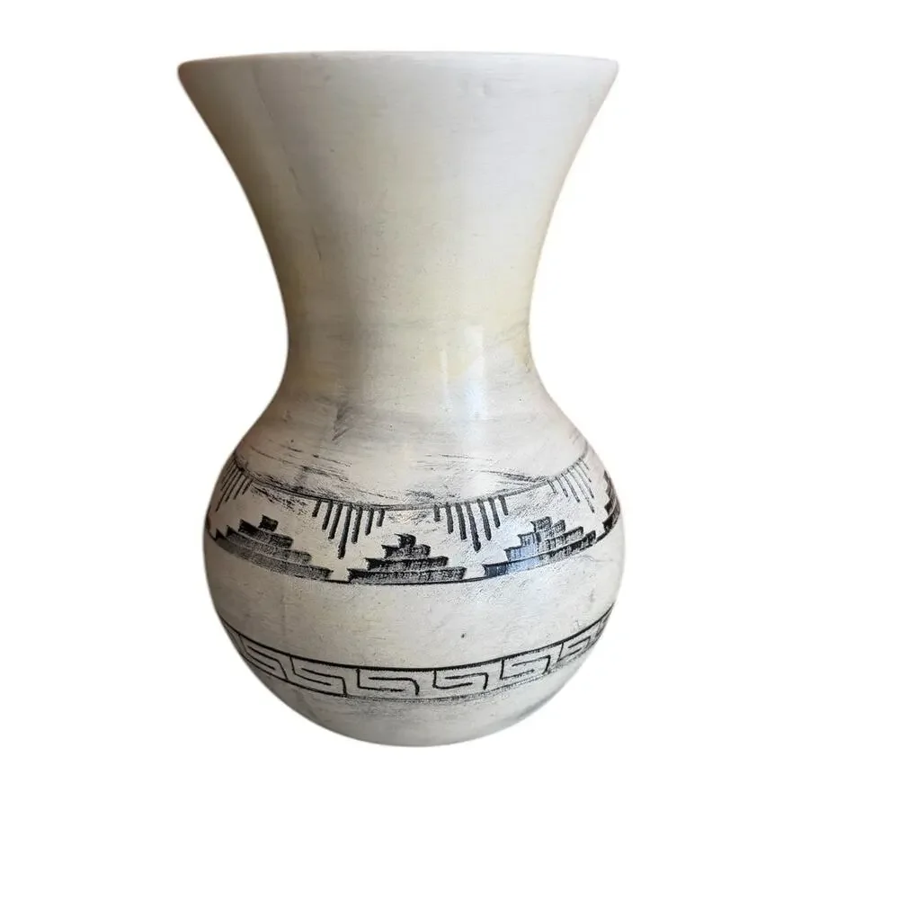 Agnes Wood Small Southwestern Navajo Pottery Vase Cream Black